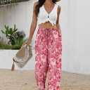 Sampeel Wide Leg Pants for Women Flowy Palazzo Drawstring Elastic Waist Trousers with Pockets Summer Beach Vacation Clothes (Pink, M)