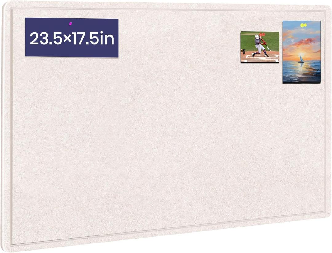 Bulletin Board, 23.5 X 17.5 inches Cork Board with 20 Pushpin, Felt Cork Board Notice Pin Board, Self-Adhesive Vision Board Mood Board Foldable Photo Board for Wall - Oatmeal, 24" x 18"