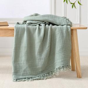 Esterra Muslin Throw Blanket 50x65 Inches Cozy Soft Lightweight Pre-Washed Cotton Blanket, All Season Breathable 4-Layer Gauze Blanket Throw for Sofa Couch Bed, Sage Green