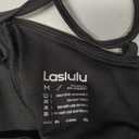 LASLULU Womens Adjustable Spaghetti Straps Sports Bra Square Neck Wireless Padded Workout Yoga Crop Tops (Medium, Black)