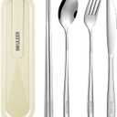 Travel cutlery set, 18/8 stainless steel cutlery, Reusable utensils set with case, Portable Silverware Lunch Box for Camping and Office-Stainless steel