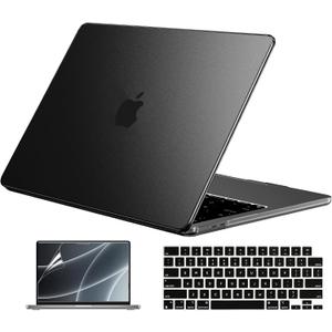 EooCoo Case Compatible with MacBook Air 15 inch M5 2026 2025-2023 Release M4 M3 M2 Model A3448 A3241 A3114 A2941, Plastic Hard Shell Case & Keyboard Cover & Screen Protector, Black