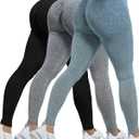 CHRLEISURE Workout Leggings Sets for Women, Gym Scrunch Butt Butt Lifting Seamless Leggings 3 Piece
(Black, Gray, Blue, M)-1
