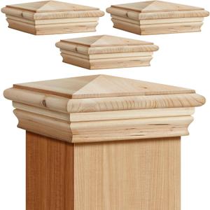 Geetery 4 Pcs 4 x 4 Wood Newel Post Cap Fence Post Cap for Fence Topper Top Resistant Decking Caps for Outdoor Fences, Mailboxes and Decks (Cedar Wood)