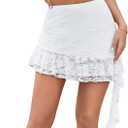 Avidlove Lace Skirts for Women Sexy Flowy Asymmetrical Low Rise Ruffle Mini Skirt (Large, White)