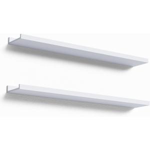 36 Inches Long Floating Shelves Wall Mounted, 2 Set Modern White Wall Shelf for Bedroom, Nursery Book Shelf with Lip, Picture Ledge Shelf for Wall Decor Living Room Bathroom Kitchen - White (35.4 In)