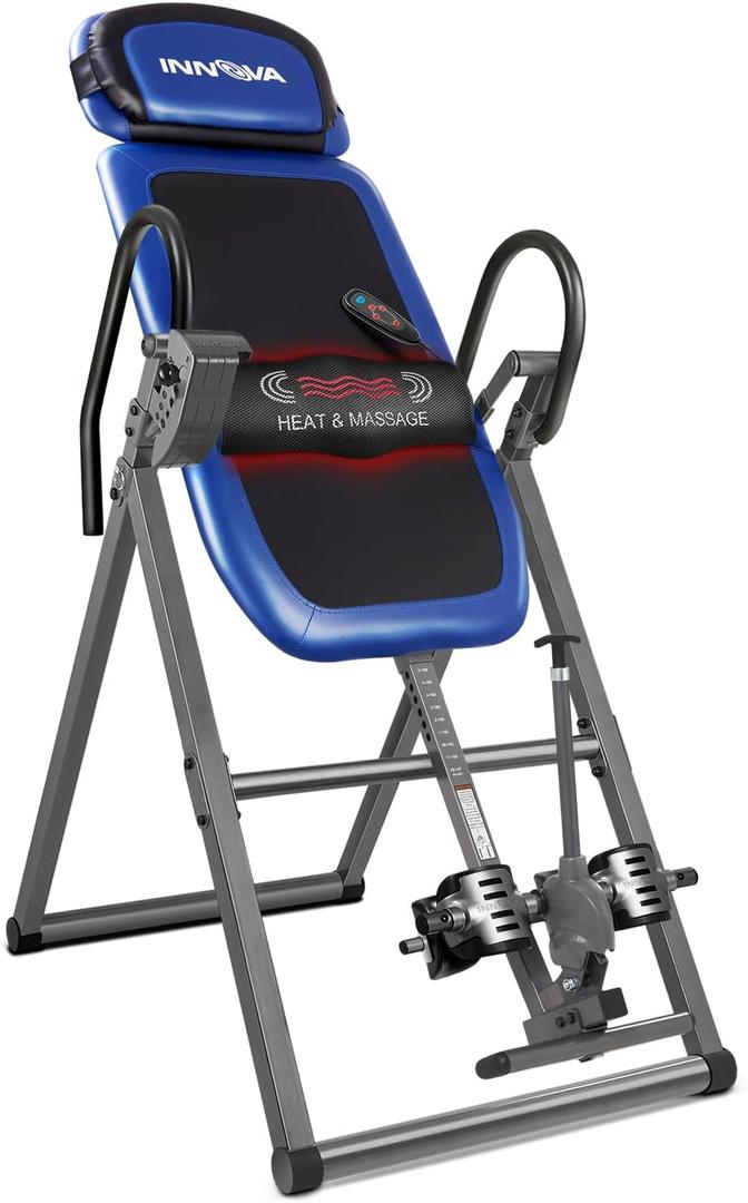 INNOVA HEALTH AND FITNESS ITM4800 Advanced Heat and Massage Inversion Table, Black/ Blue / Gray