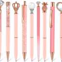 Janmini 9 Pcs Ballpoint Pens Set Metal Crystal Diamond Glitter Pens for Journaling Black Ink Pretty Cute Things Fancy Stationery Gifts for Women Girls Birthday Home Office Desk(Light Pink)