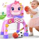 Nicmore Basketball Hoop Toys for Toddlers: Dinosaur Activity Center with Lights Music - Indoor Sports Skills Development - 6, 12, 18, 24+ Month Christmas Birthday Gift for Baby, Boys & Girls (Pink)
