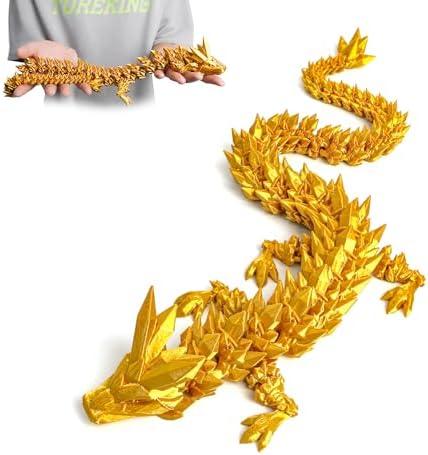 Flavery 3D Printed Dragon - 24 inch Large Pearly Sheen Articulated Dragon Fidget Toy, 3D Printed Gift for Birthday, Figurine Decor(Gold)