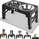 Jovrun Elevated Dog Bowls for Medium Size Dogs with Mat, Non-Slip Dog Feeder with 1*Stainless Steel Dishes & 1*Slow Feeder Bowl, 5 Heights Adjustable Raised Bowls for 3.15-8.66-9.84-11.02-12.2 (Black)