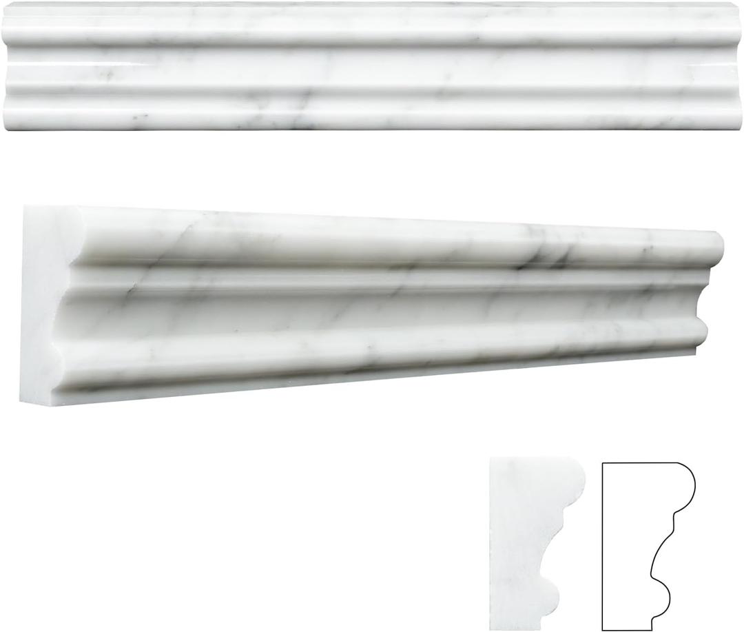Carrara White 8 Pack of 2x12'' Marble Chair Rail Trim Molding Polished Ogee Edge Trim Tile for Bathroom