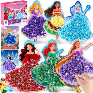 8PCS Poke Art Kits - Magical Princesses, Mess-Free Fabric Creative Art, DIY Arts and Crafts Toys for Kids Ages 3-12, Birthday Christmas Gifts & Party Favors for Girls & Boys 4-9 Years Old