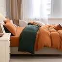 PURE ERA Jersey Knit Duvet Cover Set 100% T-Shirt Cotton Super Soft Comfy 3pc Bedding Set with Zipper Closure (Solid Forest Green/Burnt Orange, Queen)