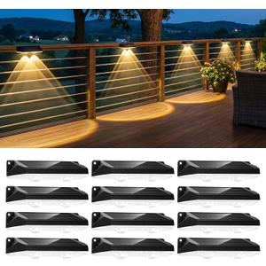 Brightown 12 Pack Solar Lights Outdoor Waterproof, Color Changing Solar Fence Deck Step Flood Lights, Warm White & RGBCW 11 Color, IP65 Waterproof Garden Lights for Outside Backyard Yard Step Patio