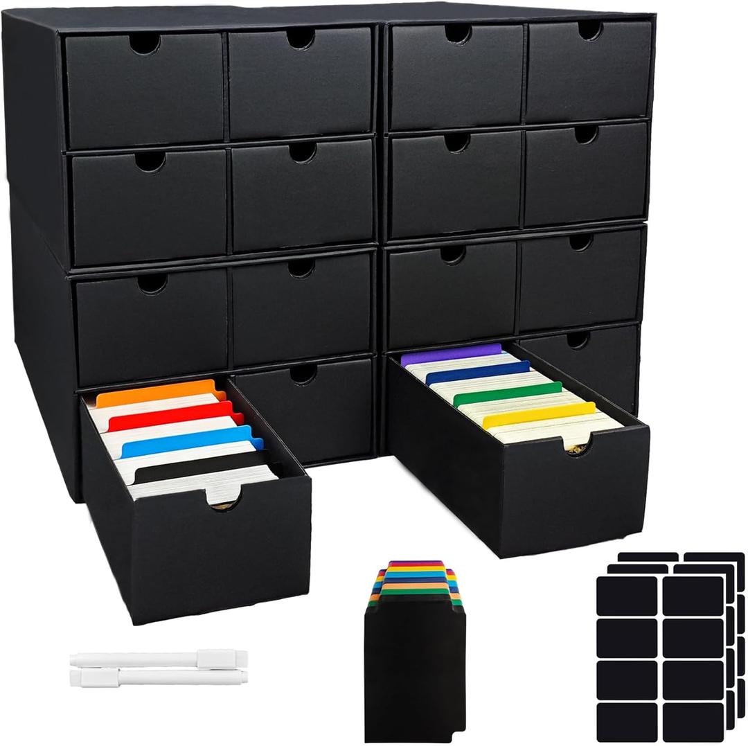4 Sets Trading Card Storage Boxes, Includes 16-750 CT Boxes & 64 Dividers, 12000+ Trading Cards Organizer for Collectible Card Games, Sports Cards, TCG, with Labels & Pen