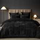 PHF Double-Sided Velvet Comforter Set King Size, 5 Piece Soft Luxury Winter Warm Bedding Sets, Modern Bed in A Bag Including 1 Cozy Comforter, 2 Pillow Shams, 2 Euro Shams for Home Decor, Black