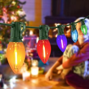 C7 Multicolor Christmas Lights Outdoor Indoor, 10FT LED String Lights with 10 Vintage Bulbs, Waterproof & Connectable, for Roofline, Christmas Tree, Patio, Garden, Porch Holiday Decor