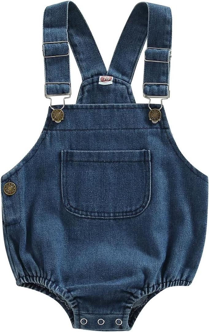 BULINGNA Infant Baby Boy Girl Denim Romper Sleeveless Straps Button Jeans Jumpsuit Unisex Baby Jeans Overalls Summer Clothes (0-6 Months, Blue)