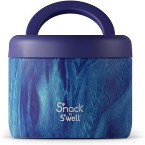 S'nack by S'well Stainless Steel Food Container, 24 Oz, Azure Forest, Double-Layered Insulated Bowls, BPA-Free