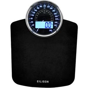 EILISON Highly Advance 2-in-1 Digital & Analog Weighing Scale for Body Weight-400lbs, 4 High Precison GX Sensor Accurate, Thick Tempered Glass, Extra Large Display (Black)