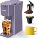 Mini Hot and Iced Coffee Maker Single Serve, for K Cup and Ground, 6 to 14 Oz Brew Sizes, with Recipe Book, for Home, Travel, RV, Office and Dorm, Grey