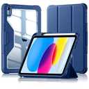 Mastten for iPad A16 11th/10th Generation Case 11/10.9 Inch 2025/2022, for iPad Case 11th/10th Gen with Clear Back Shell, Trifold Stand Protective Cover with Pencil Holder, Auto Sleep/Wake,Blue