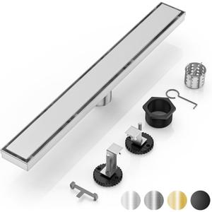 Linear Shower Drain - 24 Inch Brushed Nickel, with Tile Insert Panel | AISI 304 Stainless Steel Linear Drain, Rectangle Shower Floor Drain, with Adjustable Feet, Fits Bathroom & Balcony etc