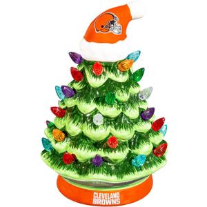 NFL Cleveland Browns Ceramic Christmas Trees That Light Up | 8" LED Vintage Christmas Tree | Officially Licensed Team Logo | Tabletop Decorations for Home