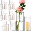 18 Pack Glass Cylinder Vases Set, 6,8,10 Inch Clear Cylinder Vases Candle Holder for Centerpirces Decoration, Tall Clear Flower Hurricane Candle Holder for Wedding Party Home Decor