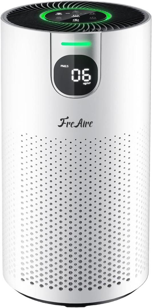 FreAire Air Purifiers for Home Large Room Covers up to 1800Ft, VisionAir 20dB Sleep Mode for Bedroom, with Real-Time AQI & PM2.5 Display,360Intake&Outlet Air Cleaner Pet-Friendly HEPA,HAP606,White