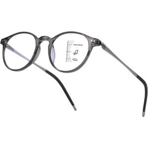 Exquisite Round Ultralight Progressive Multifocus Reading Glasses Women Men Durable Blue Light Blocking Anti EyeStrain/UV Multifocal Readers Spring HingeMid-Near Range 3ft,Top is Not 02.5 Gray