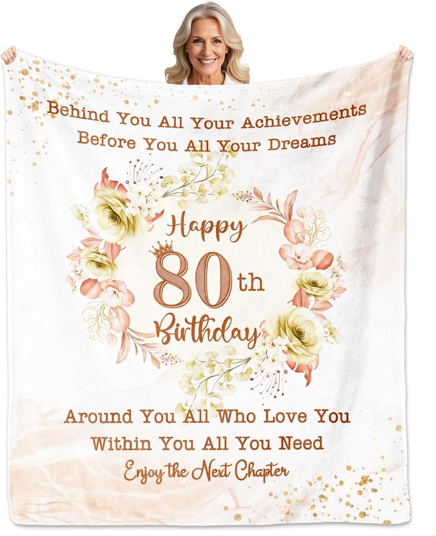80th Birthday Gifts for Women, 80th Birthday Blanket 60"x50", 80 Year Old Birthday Gifts for Women, Gifts for 80 Year Old Woman, Birthday Gift for 80 Year Old Woman, 1945 Birthday Decorations