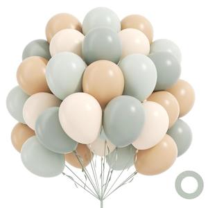 60pcs Neutral Balloons 12inch, Nude Sand White Pastel Dusty Green Balloons for Neutral Baby Shower Birthday Party Decorations