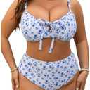 WDIRARA Women's Plus Size Bikini Set Floral Print Swimsuit High Waisted 2 Piece Bathing Suit, 4 XL