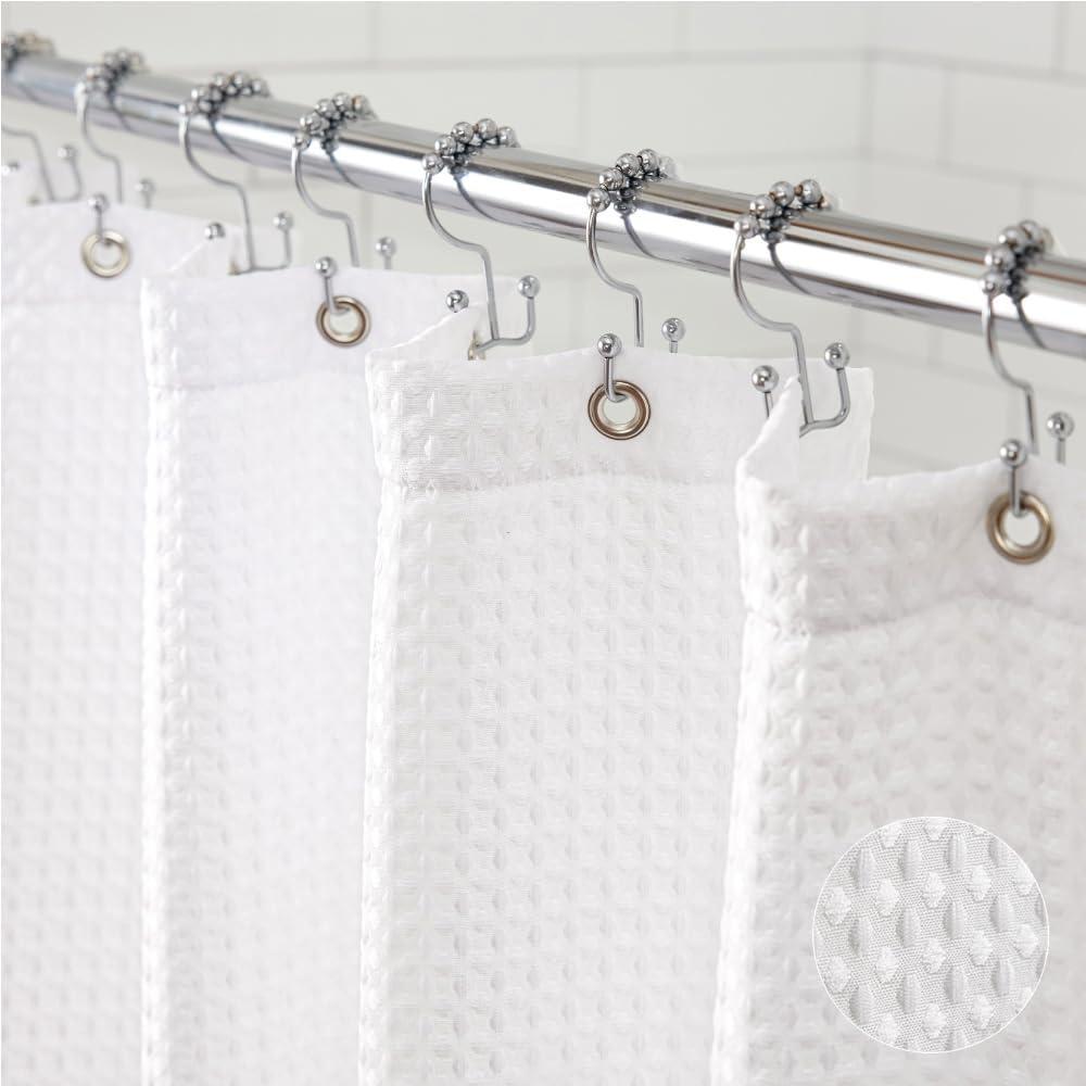 GORILLA GRIP Textured Shower Curtain, Thick Weighted Fabric, Wrinkle and Rust Resistant, Hotel Quality Design, Heavy Duty Curtains for Bathroom Showers, Bath Tubs, Machine Wash, 72x72, White