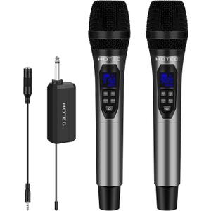 HOTEC Wireless Singing Microphones for Karaoke, Dual UHF Handheld Dynamic Mic System with Echo/Vol Control and Rechargeable Receiver, Ideal for Church, Wedding, Party, Speech, PA, Mixer