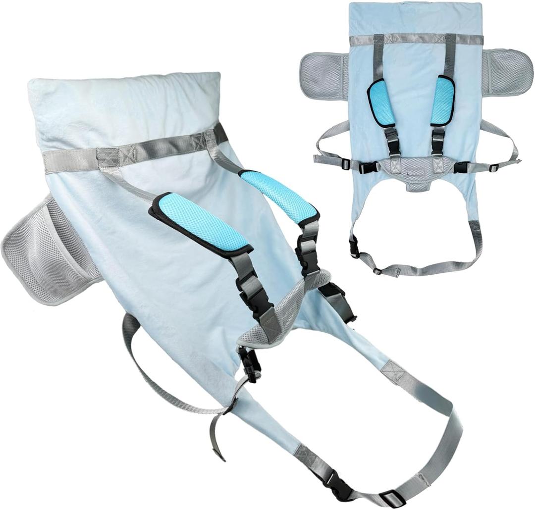 Pikpops Airplane Seat Extender for Toddlers, Portable Babies Footrest Travel Bed with Side Pockets, Baby Travel Essentials for Long & Short Flights – Fits Economy Seats with Easy Setup (Light-Blue)
