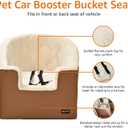 Amazon Basics Dog Car Seat Booster for Small Dogs up to 25lbs, Washable Removable Cover, Safety Leash, Elevated View for Window, 18" x 18" x 16", Tan
