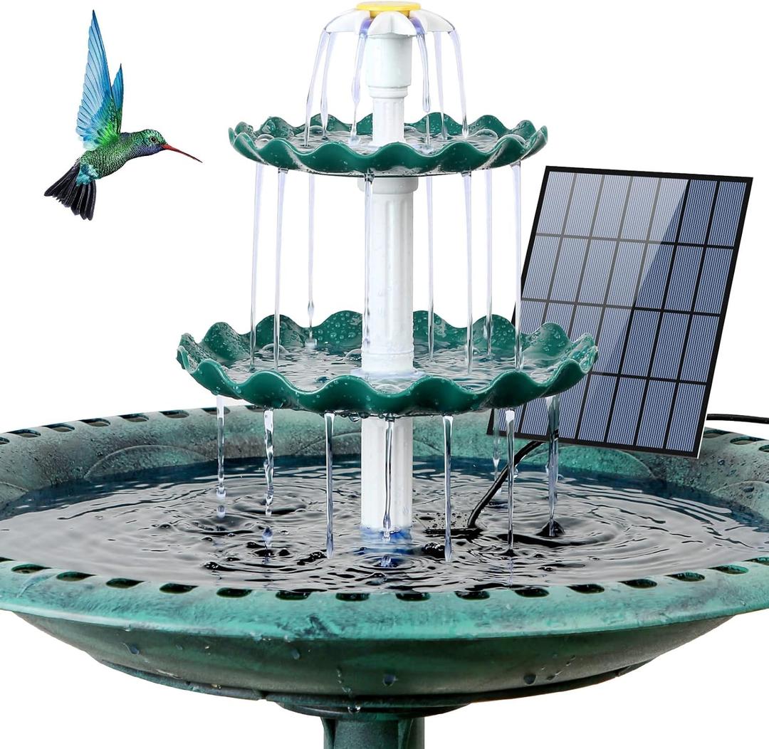 AISITIN 3 Tiered Bird Bath with 3.5W Solar Pump, DIY Solar Fountain Detachable and Suitable for Bird Bath, Garden Decoration, Outdoor Bird Feeder