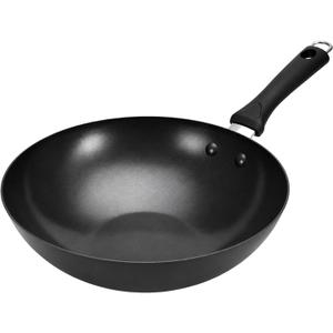 12.5" Carbon Steel Wok Non-Stick, PFAS-Free Coating, Induction-Safe Flat Bottom Stir Fry Pan with Ergonomic Handle