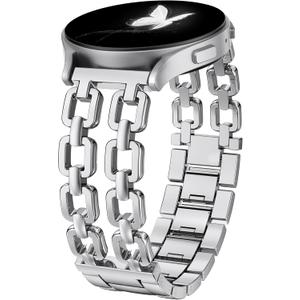 Wearlizer Metal Bands Compatible with Samsung Galaxy Watch 8 Band 40mm 44mm/Watch 8 Classic 46mm, No Gap Dressy Stainless Steel Chain Strap Wristbands Accessories for Women (Silver)