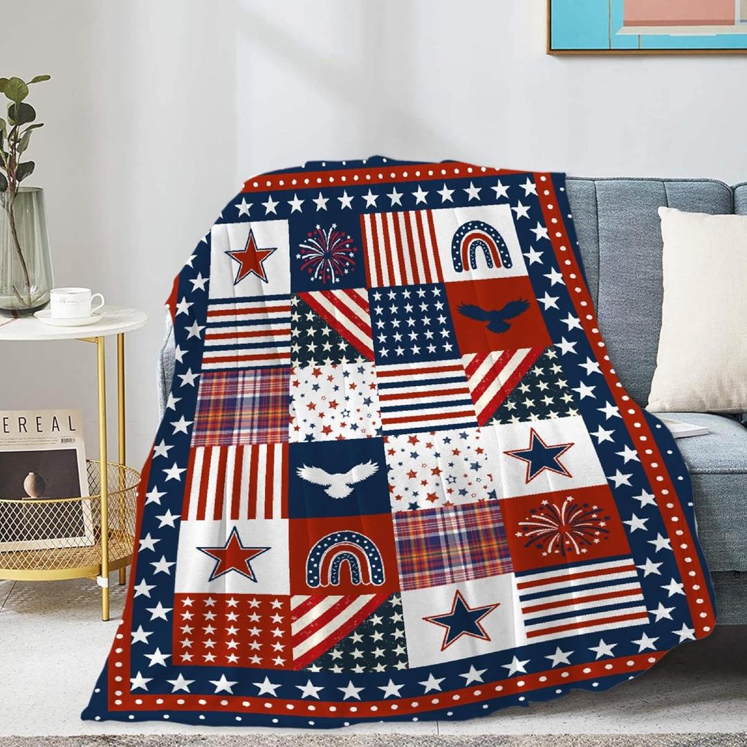 Flag Star Patriotic Blankets Independence Day 4th of July Blanket Gifts, Ultral Soft Blue Red White Lightweight Flannel Blankets Throw for Home Sofa Bed Chair 40"x50" for Kids
