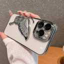 2 x Compatible for iPhone 16 Pro Max Case with Camera Lens Protector, Luxury Electroplated Cute Glitter Butterfly Quicksand Women Girls Phone Cover for iPhone 16 ProMax (Silver Butterfly)