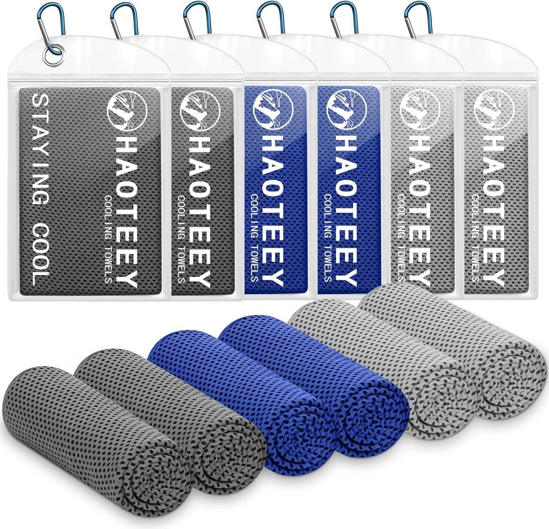 40"*12" Cooling Towels 6 PCS, Cool Towels Sports Cooling Rags for Neck and Face, Sweat Neck Cooling Towel for Hot Weather, Chilly Towels for Athletes, Yoga, Gym, Golf (2darkblue/2grey/2darkgrey)
