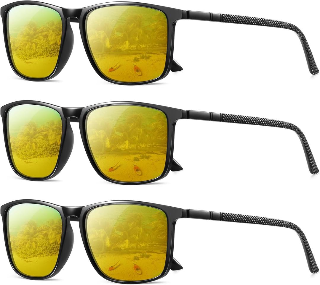 YDAOWKN Polarized Sunglasses for Men, Lightweight Sun Glasses With UV Protection for Driving Fishing Golf ((3 Pack) Night Vision/Night Vision/Night Vision)