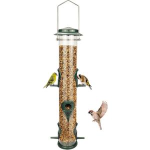 MIXXIDEA 1PK Metal Wild Bird Feeder,Squirrel Proof Bird Feeders for Outside,Hanging 6 Port Tube Bird Feeder Transparent Finch Bird Feeder for Attracting Birds in Your Lawn, Garden, Balcony-Green