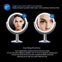SuperGlow 9" Round Shaped Dual-sided Lighted Makeup Mirror, 1X/5X Magnifying Vanity Mirror, Brightness 1000Lux, 360 Degree Rotating Adjustable Brightness Mirror, Brushed Nickel Finish