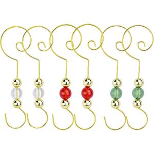 Christmas Ornament Hooks - Set of 24 Beaded Hangers - Decorative Metal Wire S-Hook with Sparkling Gems - Holiday Card Holder Seasonal Decorations (Gold)