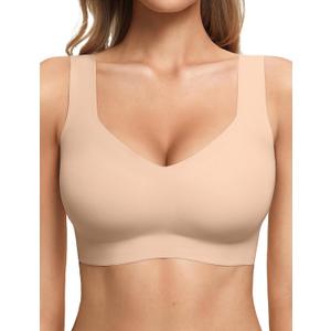 Jelly Bras for Women No Underwire Seamless Pullover Bras Wireless T Shirt Bralettes Wide Straps Sleep Everyday Bra (Beige, M)